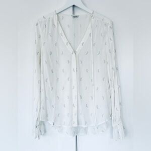 St. Roche Feather Print white Blouse size small Made In India